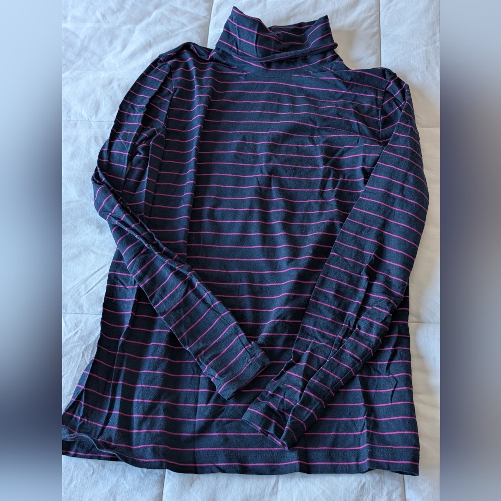 Lands'end Navy $ Pink Stripe Turtle neck Sz L